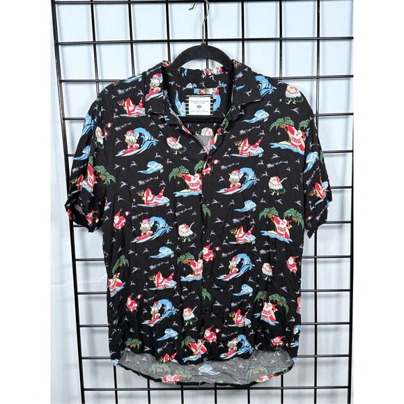 Denim & Flower Ricky Singh Button Up SS‎ Shirt Mens L Blue Surfing Santa Slim - Picture 1 of 8